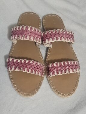 Anthropoligie Regina Woven Double-Strap Pink Slide Sandals Sz10